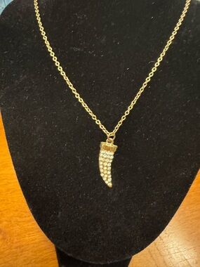 Gold Tone Crystal Horn Pendant Necklace - Women Jewelry